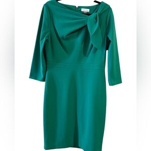 CALVIN KLEIN PINE Green Tie Neck Detail Career Holiday Party  Dress Size 10